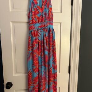 Tropical Blue and Red Maxi Dress